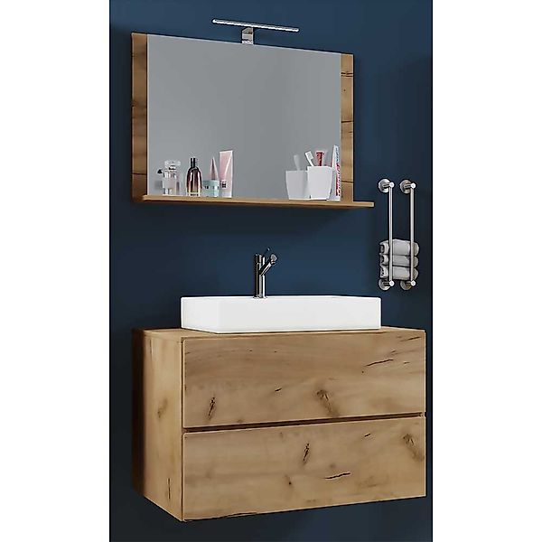 Gäste WC Badmöbel in Wildeiche Honigfarben Wandmontage (zweiteilig) günstig online kaufen