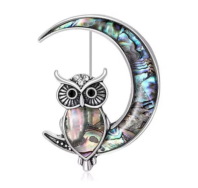 Dark-Desires Brosche Süße Eulen Brosche auf Halbmond schimmerd, Süße Eulen günstig online kaufen
