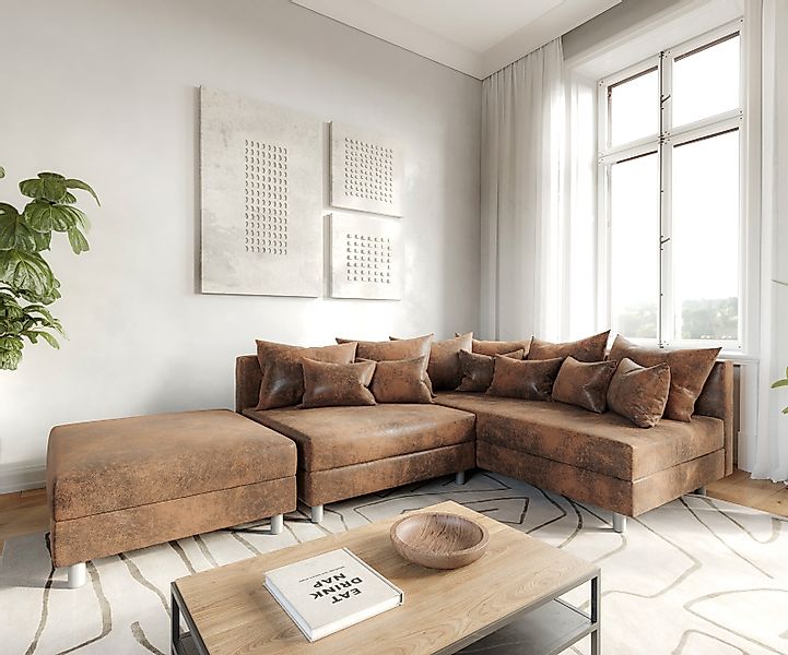 DELIFE Ecksofa Clovis, Braun Antik Optik günstig online kaufen