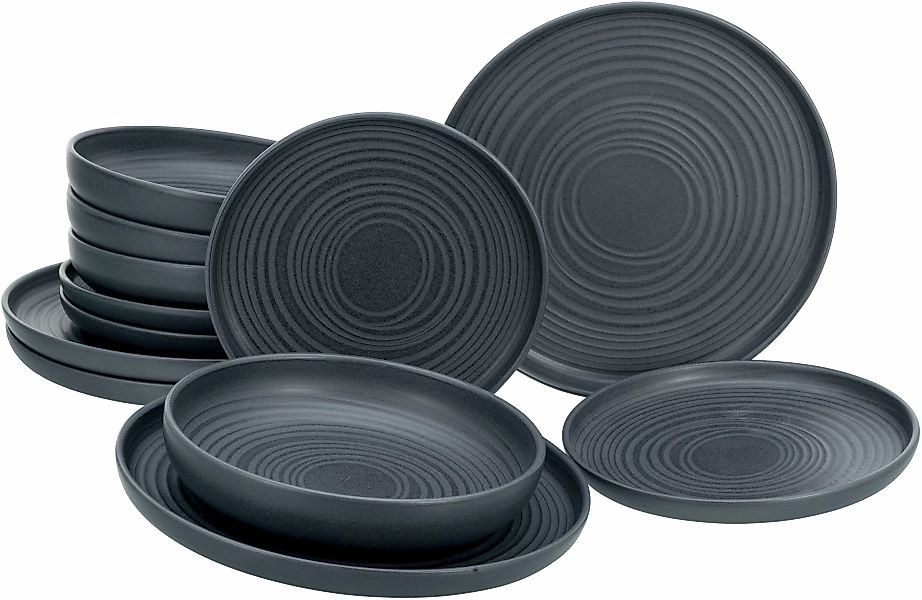 CreaTable Tafelservice Uno Black Lava Stone schwarz Steinzeug 12 tlg. günstig online kaufen