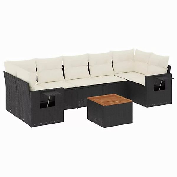 vidaXL Sofaelement 8-tlg. Garten-Sofagarnitur mit Kissen Schwarz Poly Ratta günstig online kaufen