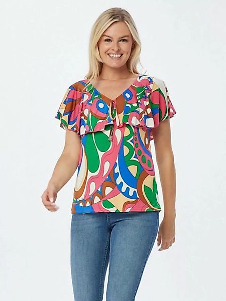 MONACO blue V-Shirt Blusenshirt koerpernah mit Blumendruck günstig online kaufen