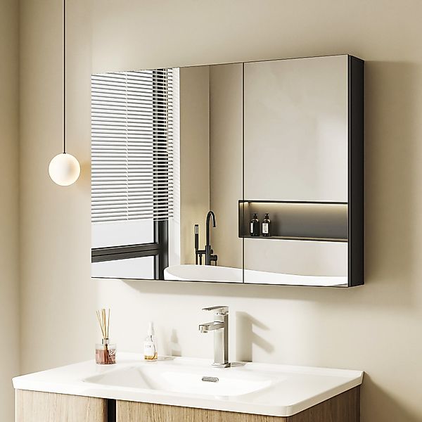 Hopibath Badezimmerspiegelschrank Aluminium Spiegelschrank Schwarz 2türig günstig online kaufen