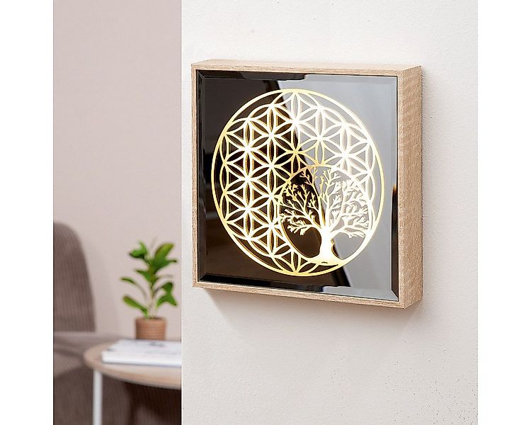 GILDE Wanddekoobjekt LED-Spiegelbild Golden Tree mit Lebensbaum und Blume d günstig online kaufen