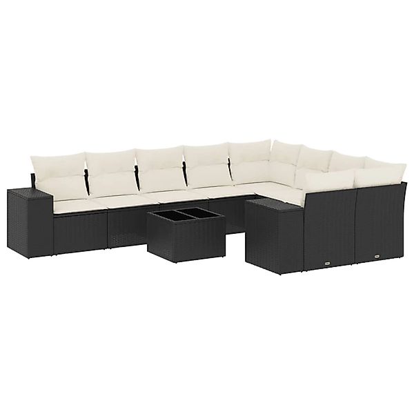 vidaXL 10-Tlg Garten-Sofagarnitur mit Kissen Schwarz Poly Rattan 3223045 günstig online kaufen