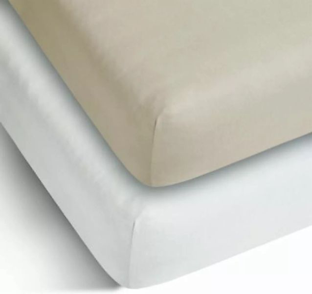 Aspero® 2 x Spannbettlaken aus Baumwolle Bettlaken beige/weiß Gr. 180-200 x günstig online kaufen