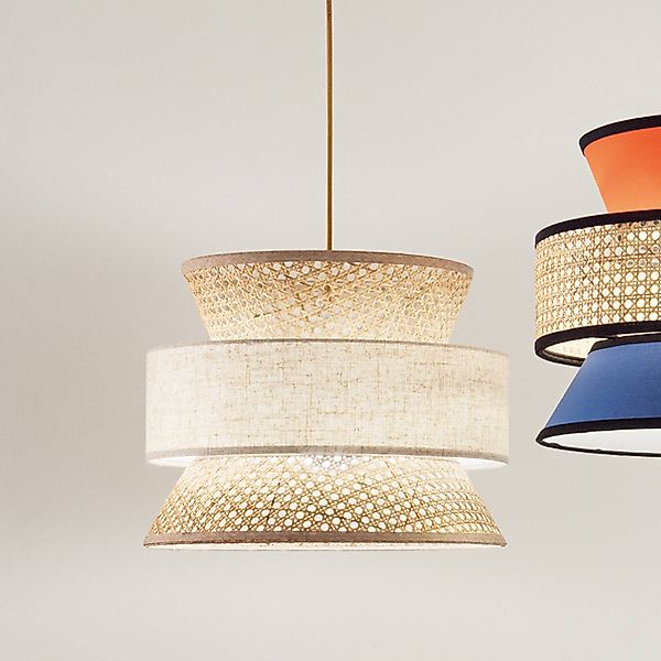 Hängelampe Gazebo, natur/beige, Ø 40 cm, Rattan/Stoff günstig online kaufen