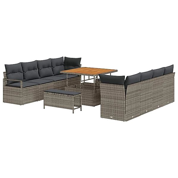 vidaXL 11-Teiliges Garten-Sofaset mit Kissen Graues Poly Rattan Akazie 3362 günstig online kaufen