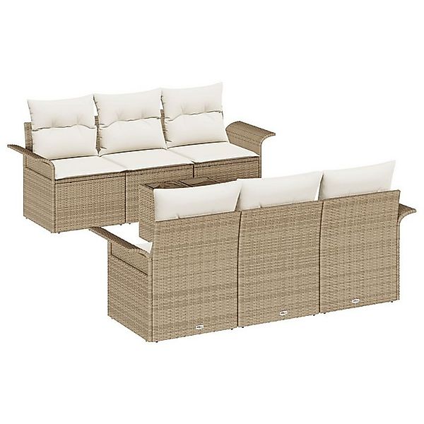 vidaXL Loungesofa 7-tlg. Garten-Sofagarnitur mit Kissen Beige Poly Rattan, günstig online kaufen
