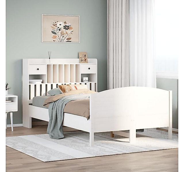 vidaXL Bett, Massivholzbett mit Regal ohne Matratze Weiß 135x190 cm Kiefer günstig online kaufen