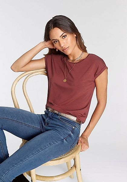 Tamaris T-Shirt Regular Fit, mit überlappenden Schultern, Kurzarm mit Aufsc günstig online kaufen