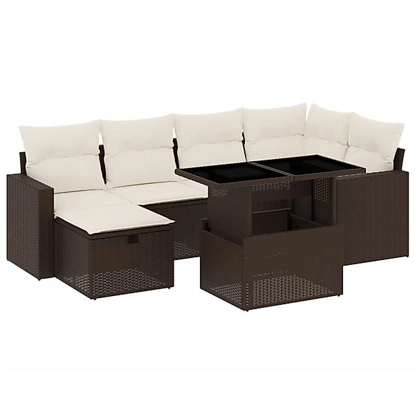 vidaXL 7-tlg Garten-Sofagarnitur mit Kissen Braun Poly Rattan Modell 3 günstig online kaufen