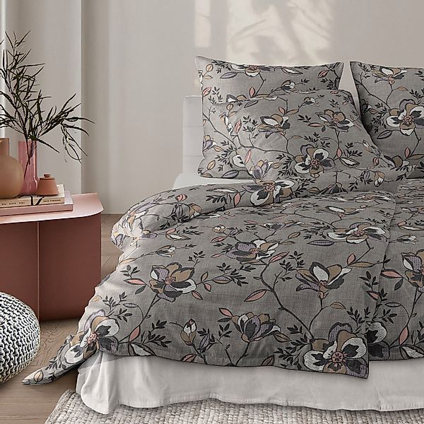 Irisette Biber Bettwäsche Koala 8616-90 Blumen Grau Kupfer 135x200 günstig online kaufen