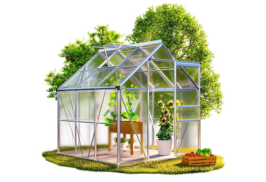 Gardebruk Gewächshaus, Aluminium 3,6m² mit Fundament 190x190cm inkl. Dachfe günstig online kaufen