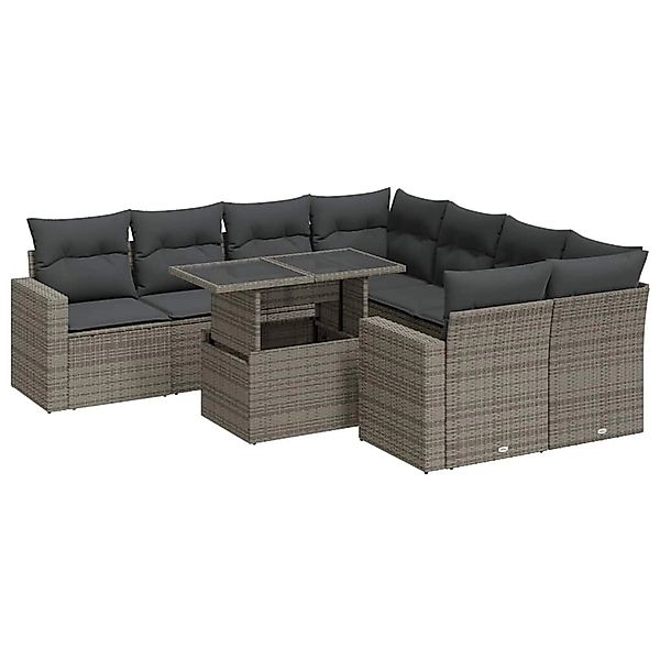 vidaXL 9-Tlg Garten-Sofagarnitur mit Kissen Grau Poly Rattan 3326291 günstig online kaufen