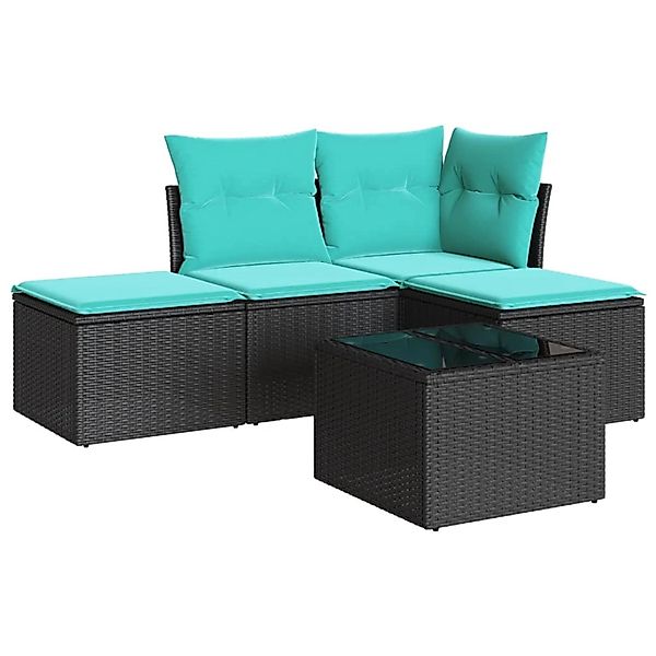 vidaXL 5-Tlg Garten-Sofagarnitur mit Kissen Schwarz Poly Rattan 3217487 günstig online kaufen