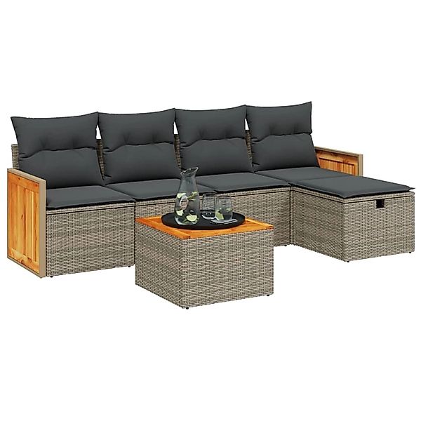 vidaXL 6-Tlg Garten-Sofagarnitur mit Kissen Grau Poly Rattan 3265729 günstig online kaufen