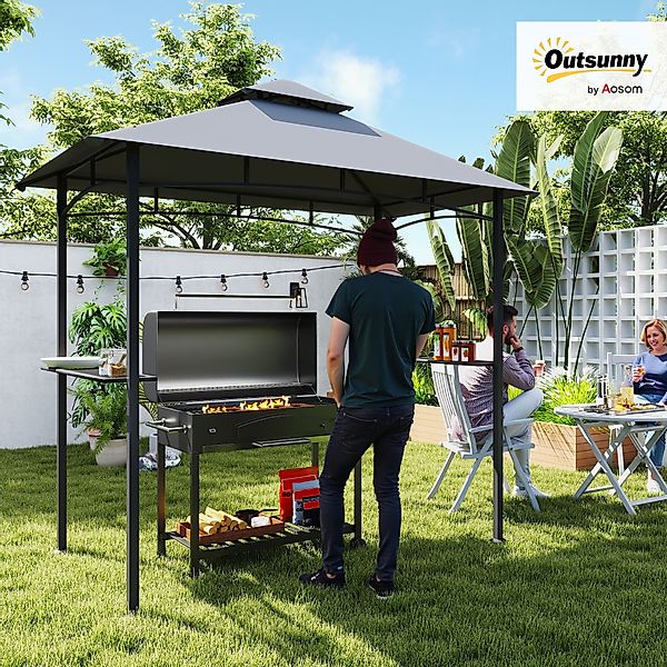 Outsunny Grillpavillon Gartenzelt flammhemmendes Doppeldach grau 245x148x25 günstig online kaufen