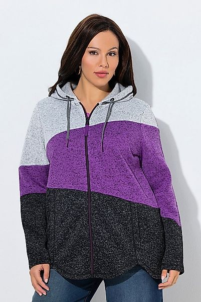 Ulla Popken Sweatjacke Strickfleece-Jacke Colorblocking Kapuze Zipper günstig online kaufen