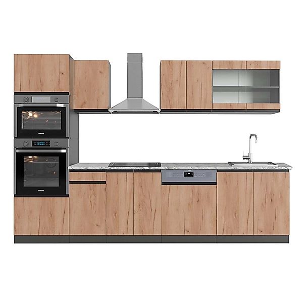 Vicco R-Line Küchenzeile Goldkraft Eiche/Anthrazit 300 cm mit HochschrankAP günstig online kaufen