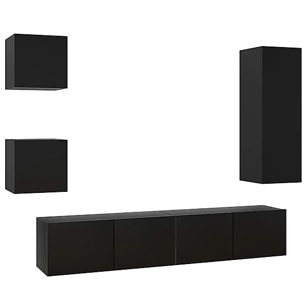 vidaXL 5-Tlg TV-Schrank-Set Schwarz Holzwerkstoff 3078801 günstig online kaufen
