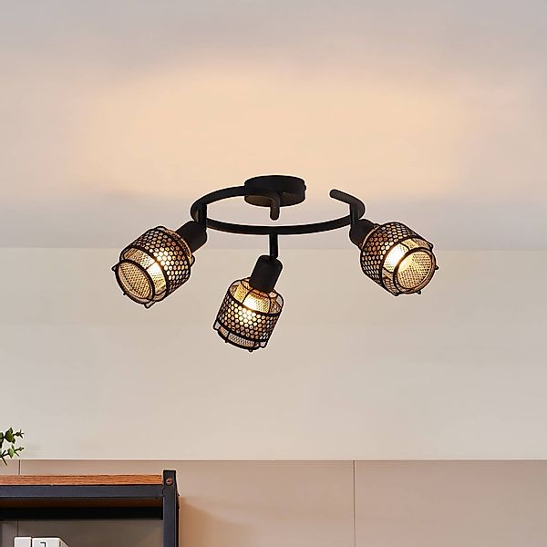 Lindby Eudoria Deckenlampe 3-flammig schwarz/gold günstig online kaufen