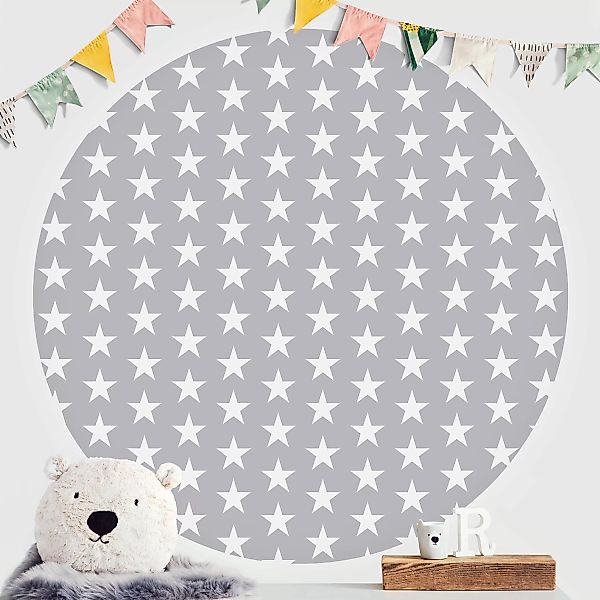 Bilderwelten Runde Tapete selbstklebend Kinderzimmer Weiße Sterne auf graue günstig online kaufen