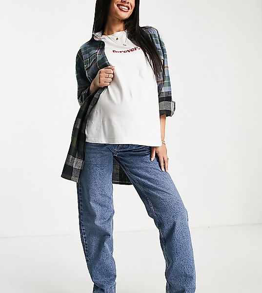 ASOS DESIGN Maternity – Weite Boyfriend-Jeans aus Bio-Baumwollmix in mittle günstig online kaufen