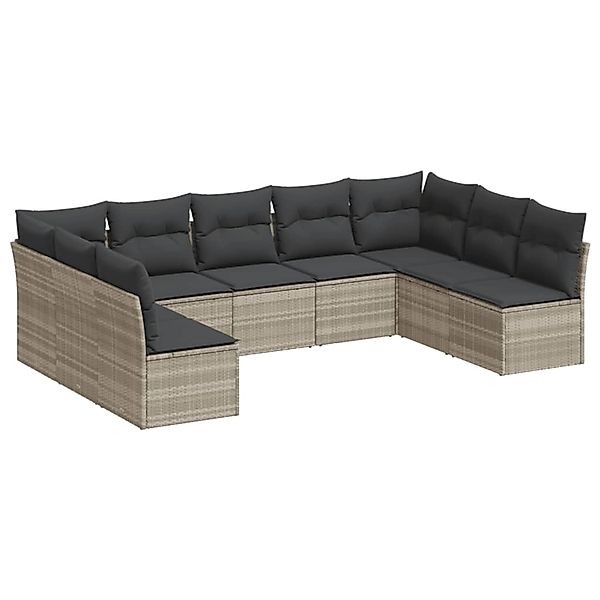vidaXL 9-Tlg Garten-Sofagarnitur mit Kissen Hellgrau Poly Rattan 3249911 günstig online kaufen