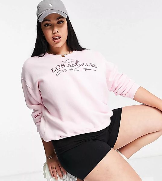 Lasula Plus – Rosa Sweatshirt mit City-Slogan günstig online kaufen