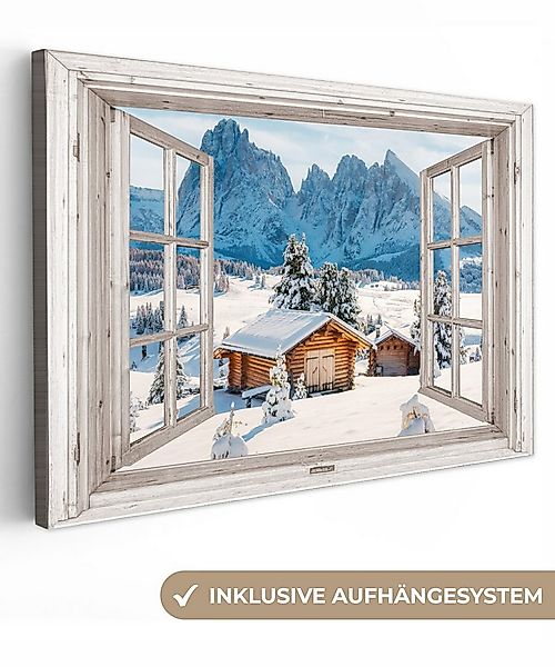 OneMillionCanvasses® Leinwandbild Winterlandschaft - Hütte - Berge - Ausbli günstig online kaufen