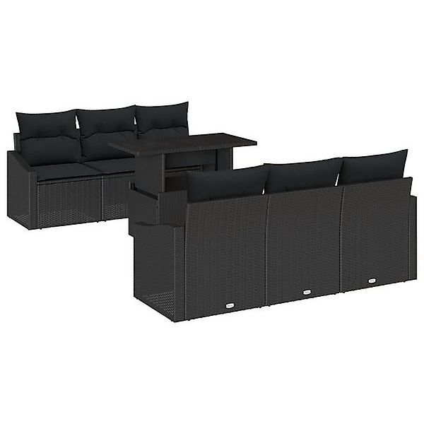 vidaXL Loungesofa 7-teiliges Garten-Sofa-Set mit Kissen Schwarz Poly-Rattan günstig online kaufen