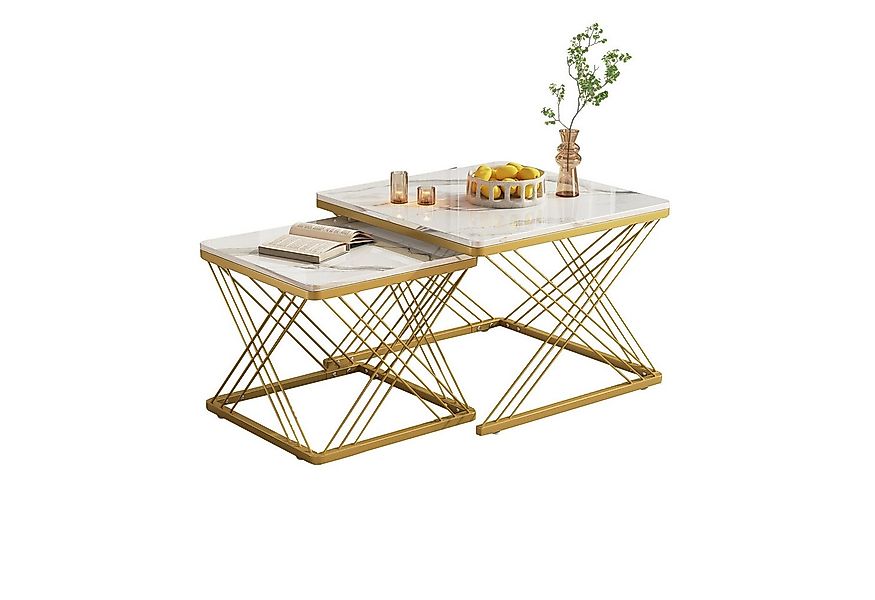 Merax Couchtisch, Set mit Stahlrahmen, Beistelltisch Hochglanz Marmoroptik, günstig online kaufen