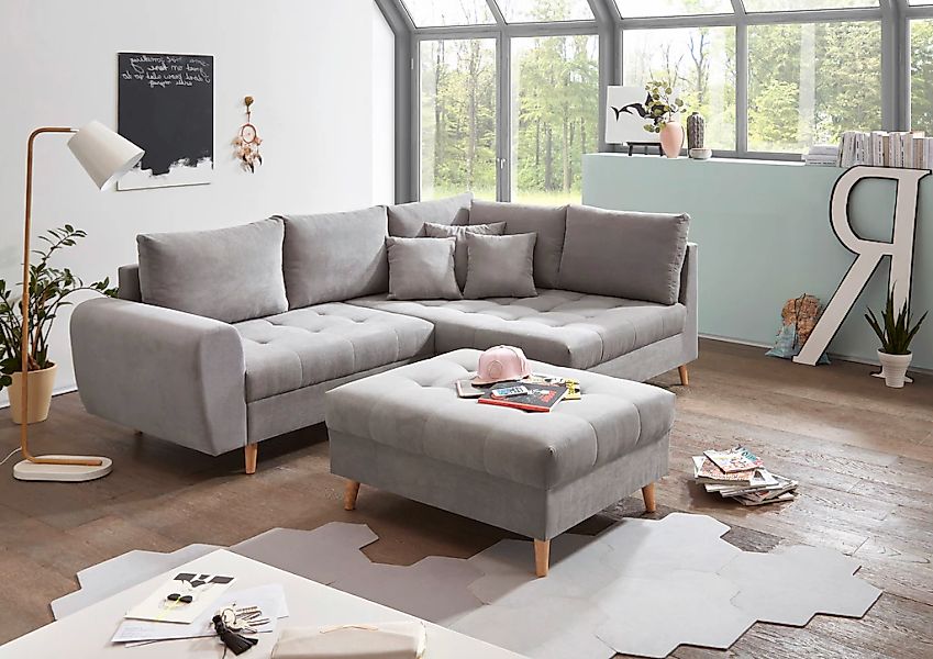 ED EXCITING DESIGN Ecksofa "Alice L-Form", (Set), mit Hocker & 3 Zierkissen günstig online kaufen