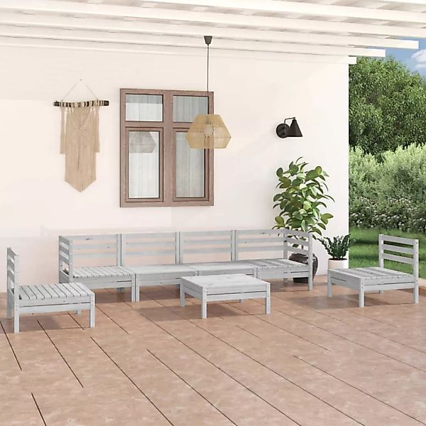 7-tlg. Garten-lounge-set Weiß Massivholz Kiefer günstig online kaufen