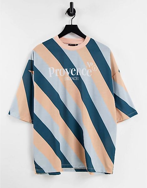 ASOS DESIGN – Oversize-T-Shirt mit Print auf der Brust und diagonalen Strei günstig online kaufen