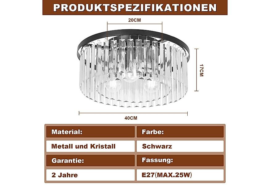 ZMH Deckenleuchte Wohnzimmer Schwarz E27 Deckenlampe Modern Kristall für Kü günstig online kaufen
