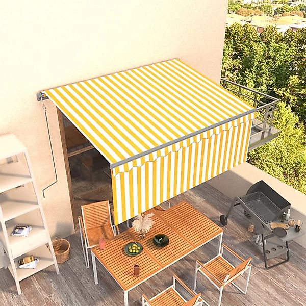 furnicato Markise Automatisch Einziehbar mit Volant 3,5x2,5 m Gelb & Weiß günstig online kaufen