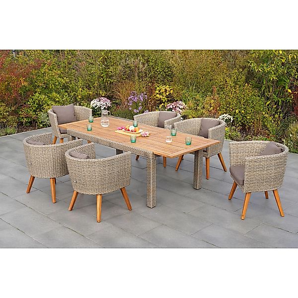 Merxx Gartenmöbelset Imperia 7tlg. Sessel inkl. Auflagen Ausziehtisch günstig online kaufen