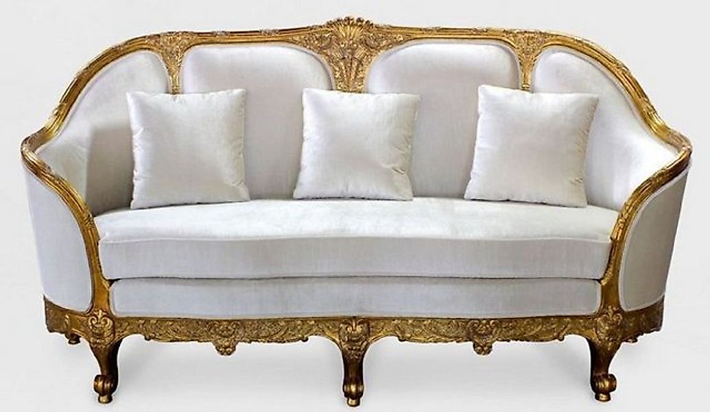 Casa Padrino Sofa Luxus Barock Wohnzimmer Sofa Weiß / Gold - Edles Handgefe günstig online kaufen