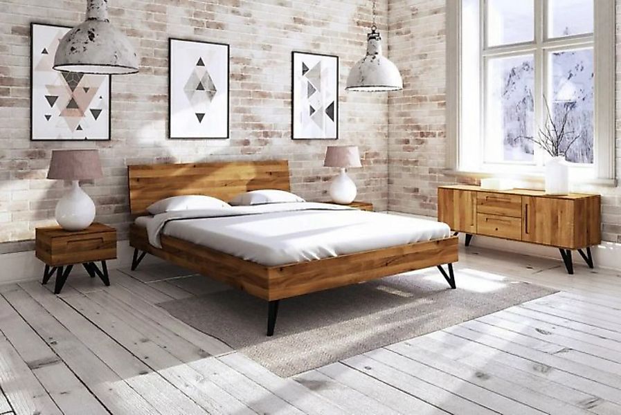 Natur24 Einzelbett Bett Rolo 2 in 160x200cm Wildeiche massiv Holzkopfteil u günstig online kaufen
