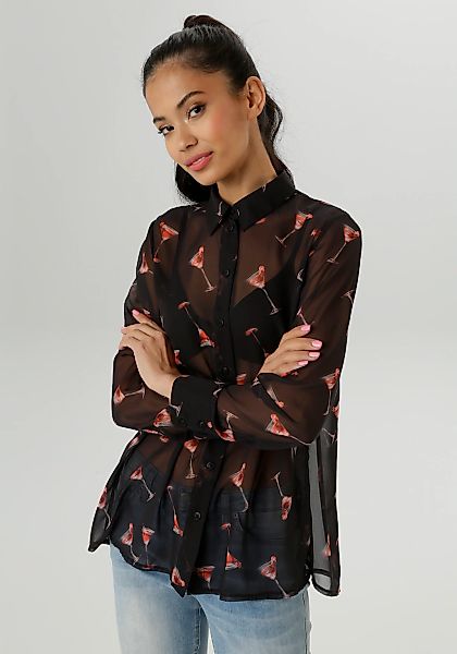 Aniston SELECTED Hemdbluse, mit trendigen Martini-Gläsern bedruckt - NEUE K günstig online kaufen