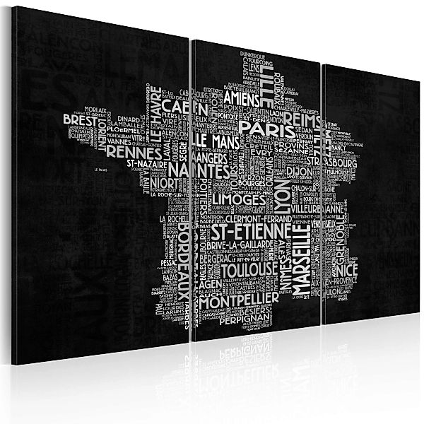 Wandbild - Text Map Of France On The Black Background - Triptych günstig online kaufen