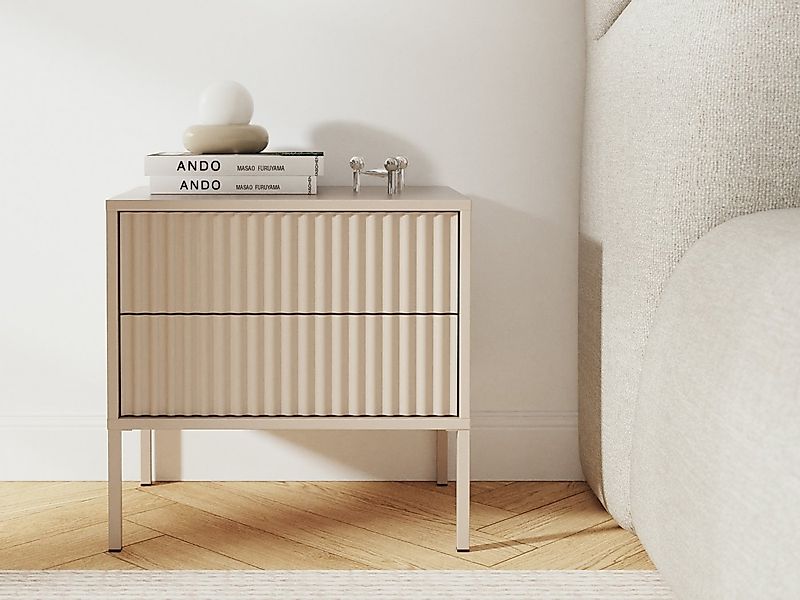 Beautysofa Nachttisch NOTO 50 cm Cashmere mit 2 Schubladen (geriffelten Fro günstig online kaufen