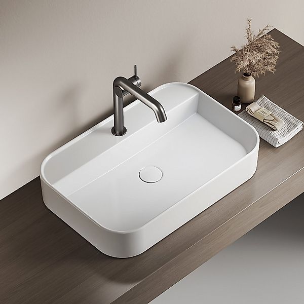 EMKE Aufsatzwaschbecken Keramik Waschbecken Hängewaschbecken Eckiger günstig online kaufen