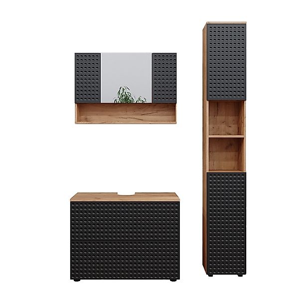 Vicco Badmöbel-Set Irma Goldkraft Eiche/Anthrazit 3 Teile mit Spiegelschran günstig online kaufen