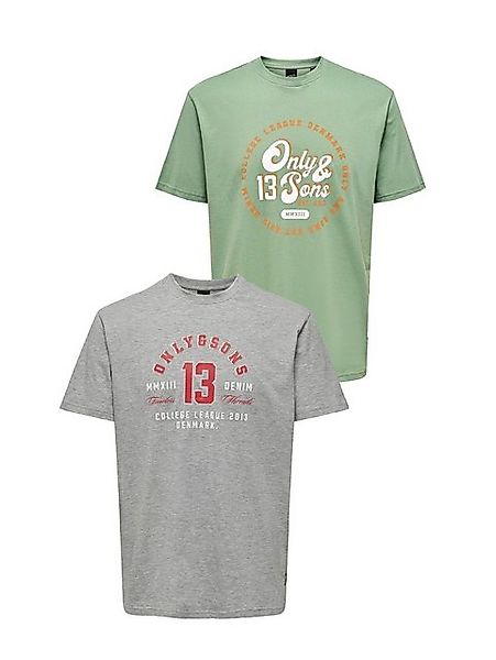 ONLY & SONS T-Shirt 2er-Set Print Rundhals Vintage Design ONSLENNY (2-tlg) günstig online kaufen