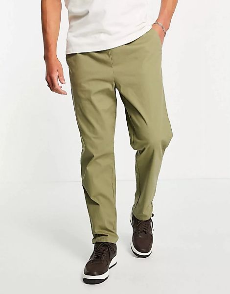 ASOS DESIGN – Lässige Hose mit elastischem Taillenbund in Khaki-Grün günstig online kaufen