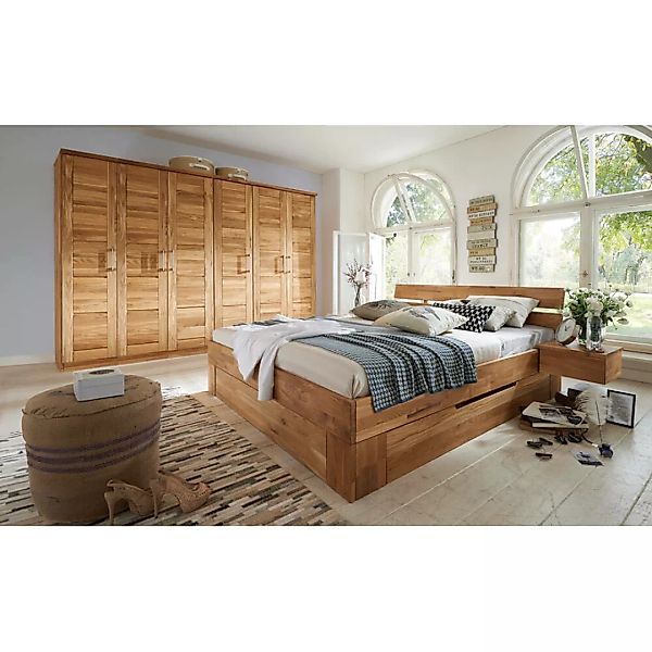 6-türiger Massivholz Kleiderschrank mit 180x200 cm Bett Set NORDDEICH-137 i günstig online kaufen