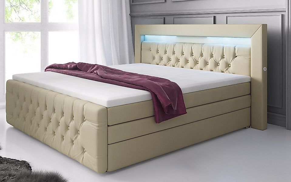 Baidani Boxspringbett Sonno, mit Stauraum, LED und USB - Anschluss, inkl. T günstig online kaufen